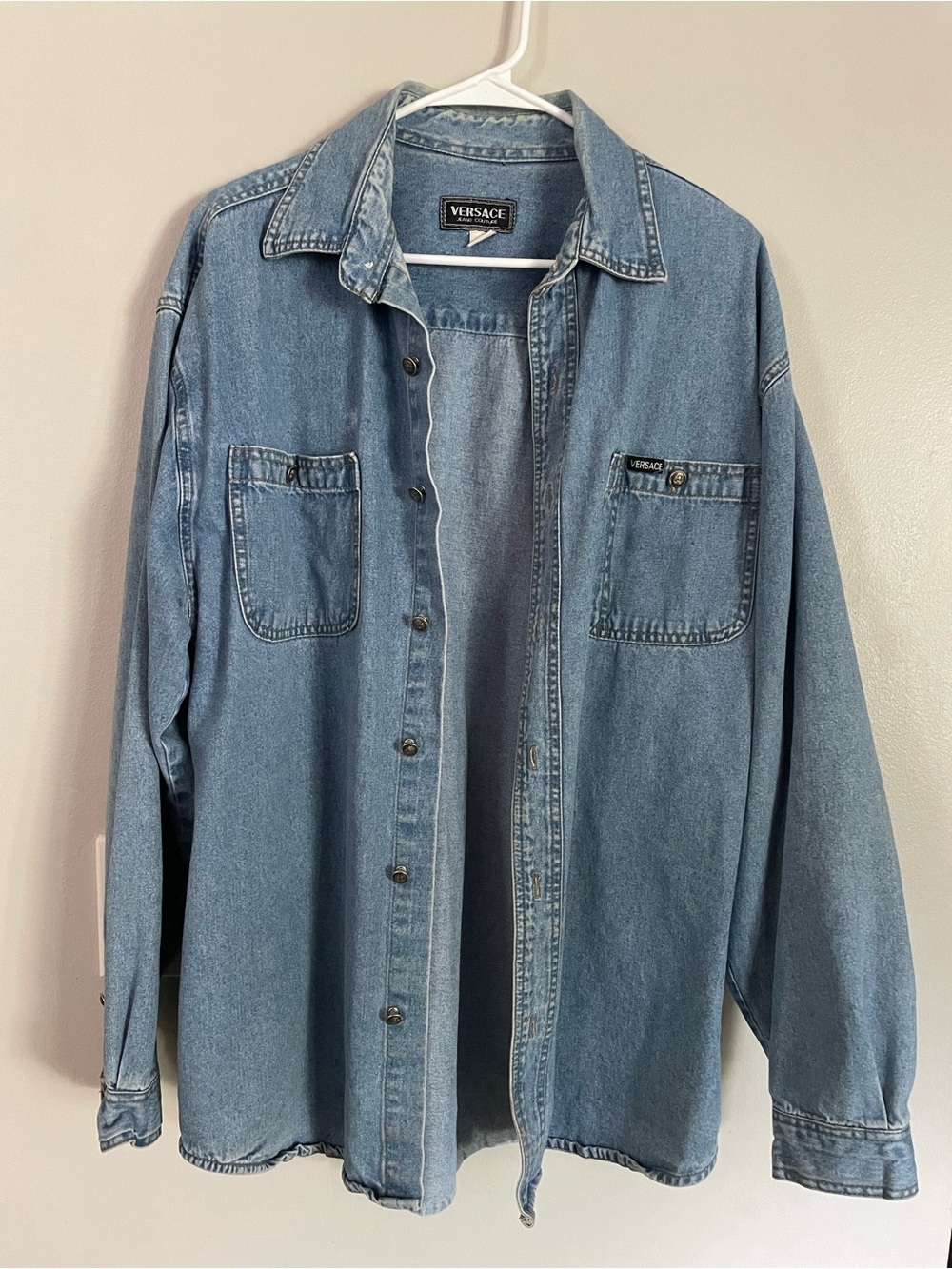 Vtg 90s Versace Jeans Couture Denim Shirt Oversized Men's Sz L Medusa Buttons